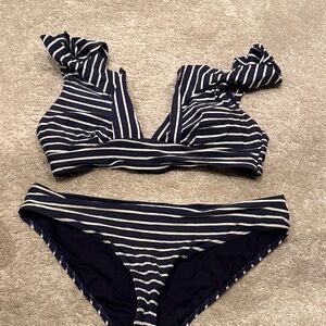 Sea Level Navy and White Striped Bikini.  Size 8 top & 10 bottom.